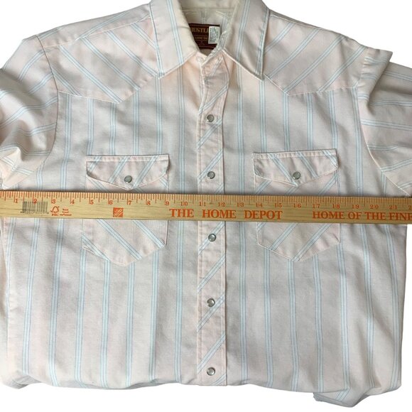 Rustler Mens Western Shirt X-Long Tails Size 16 32/33 pink Striped Snap - Picture 10 of 10